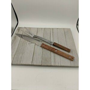 Vintage Set 2 Vernco Stainless Steel Carving Knife Fork Set Large 13" & 16"